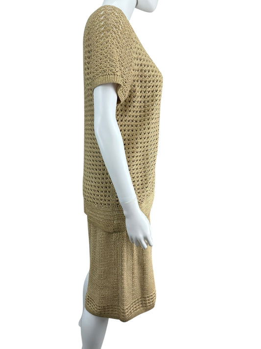 Chico's Tan 100% Cotton Dress & Cardigan Set Size M