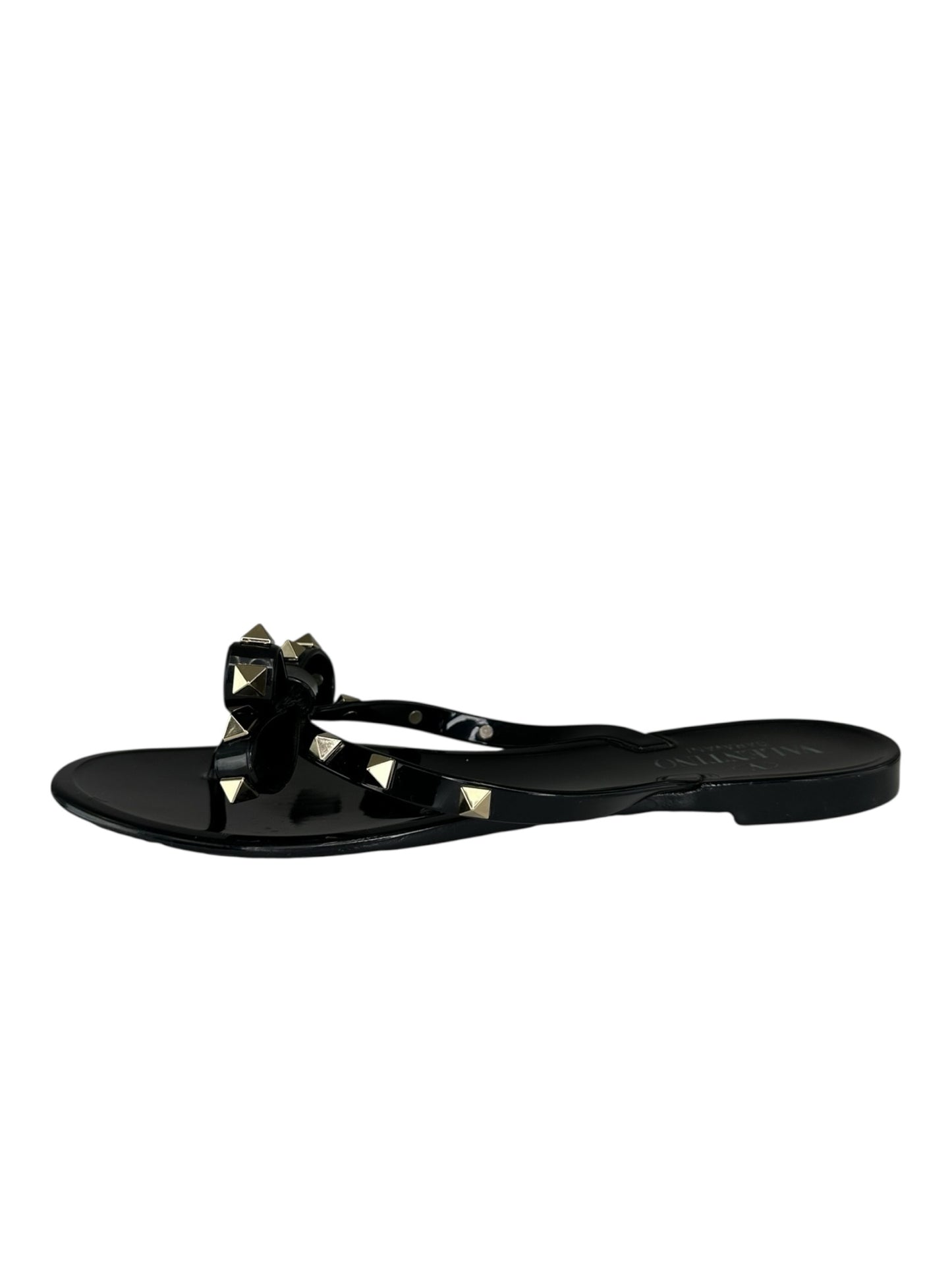 VALENTINO Black Rockstud Rubber Slipper Size 38