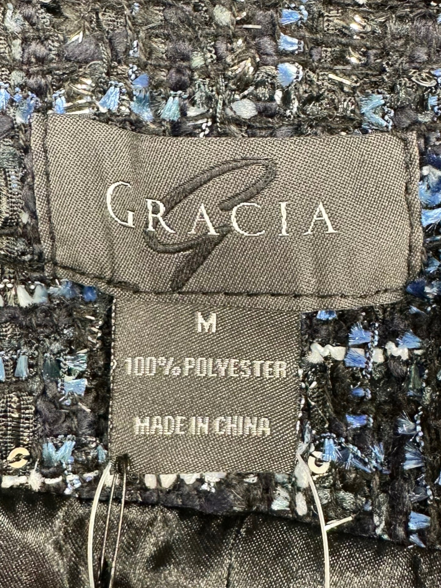 Gracia 100% Polyester Blue Cropped Tweed Sparkle Button Up Jacket Size M