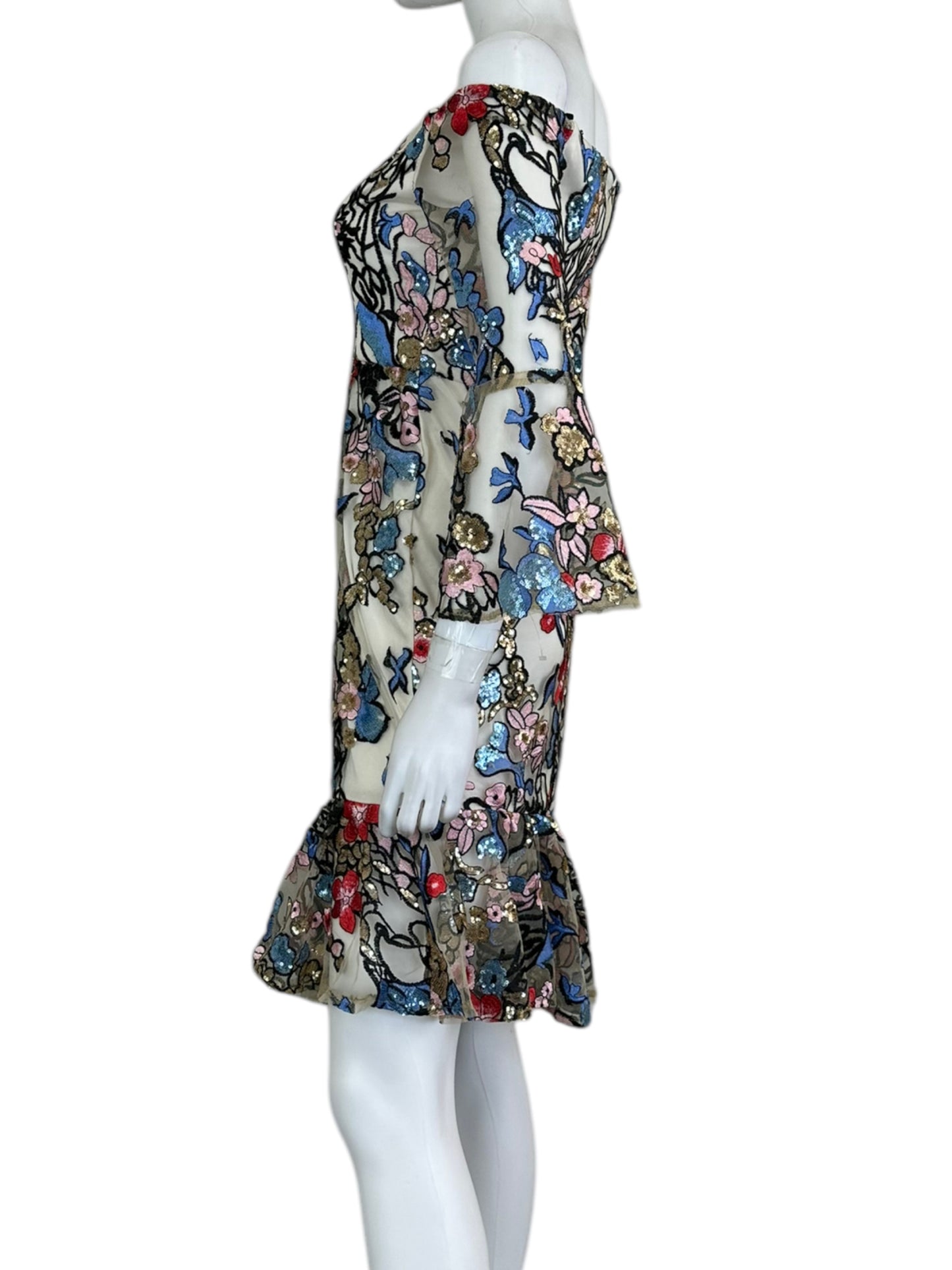 Alexia Admor NWT Multicolor Sequin Asymmetrical Midi Dress Size 6