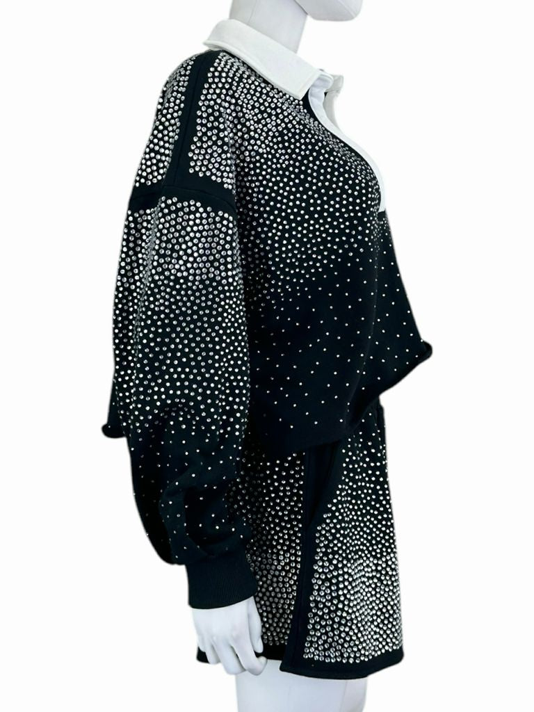 Queen of Sparkles Black Rhinestone Two Piece Set Size XS