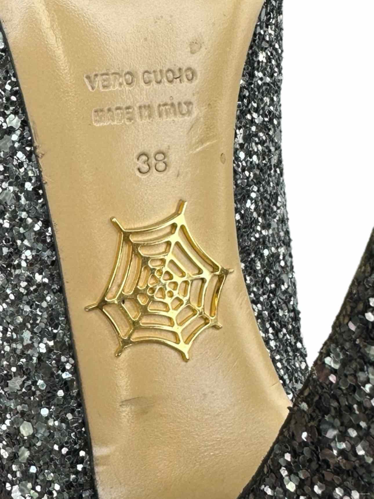 CHARLOTTE OLYMPIA Gray Glitter DOLLY Platform Pumps Size 38