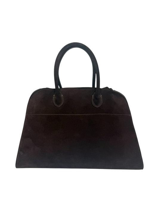 The Row Brown Suede Margaux 15 Buckle Tote Designer Handbag