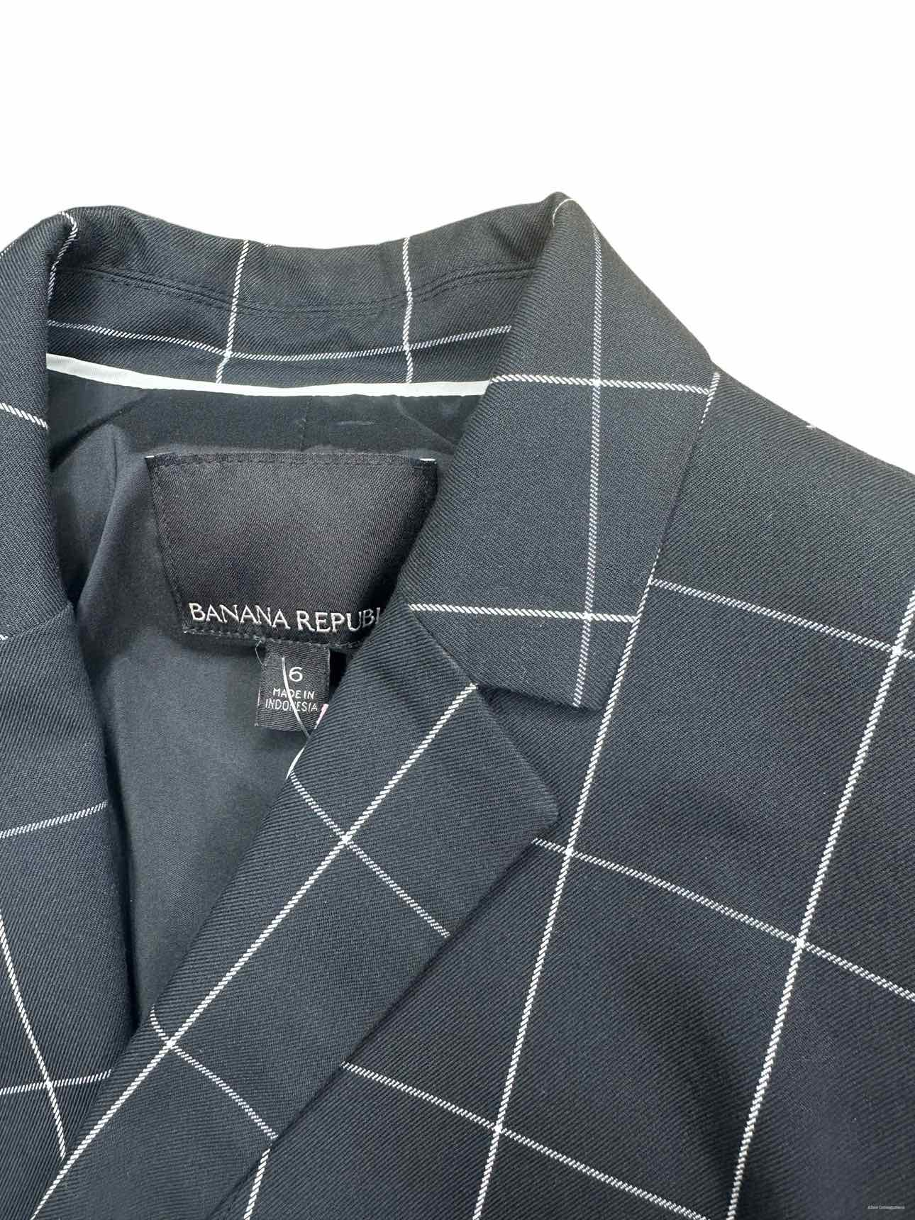 BANANA REPUBLIC Black Plaid Blazer Size 6