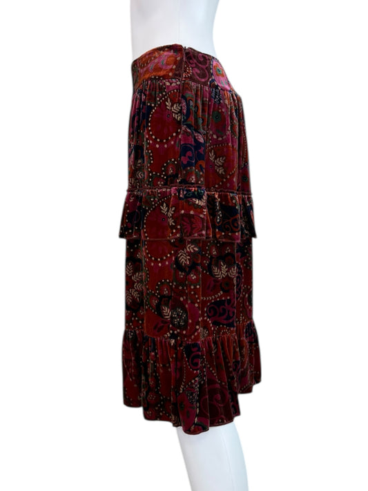 Cynthia Steffe Maroon Velvet Paisley Midi Skirt Size 6