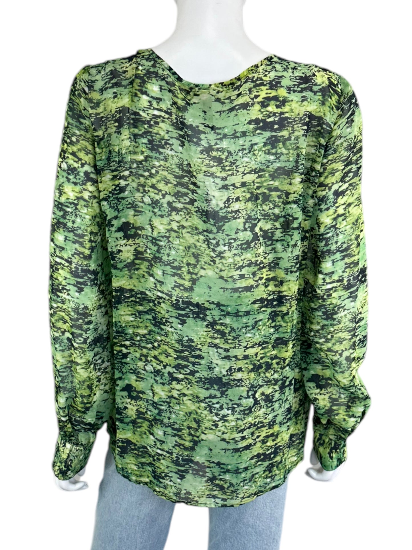 BCBGMAXAZRIA 100% Silk Green Printed Blouse Size M