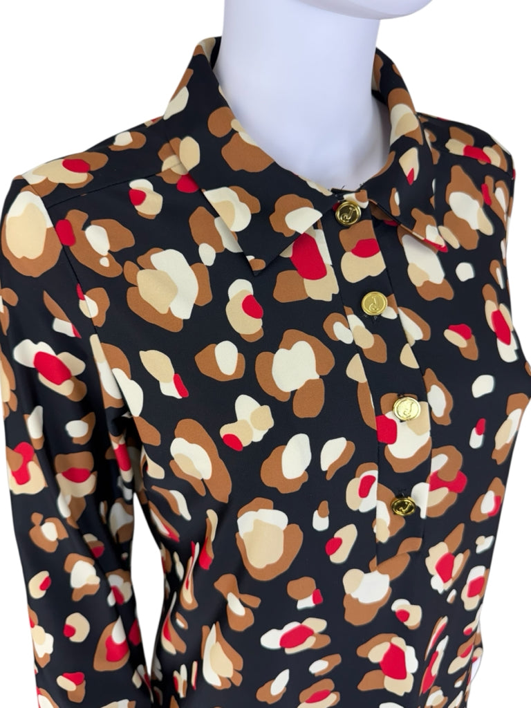 JUDE CONNALLY Black Retro Leopard Print Top Size M