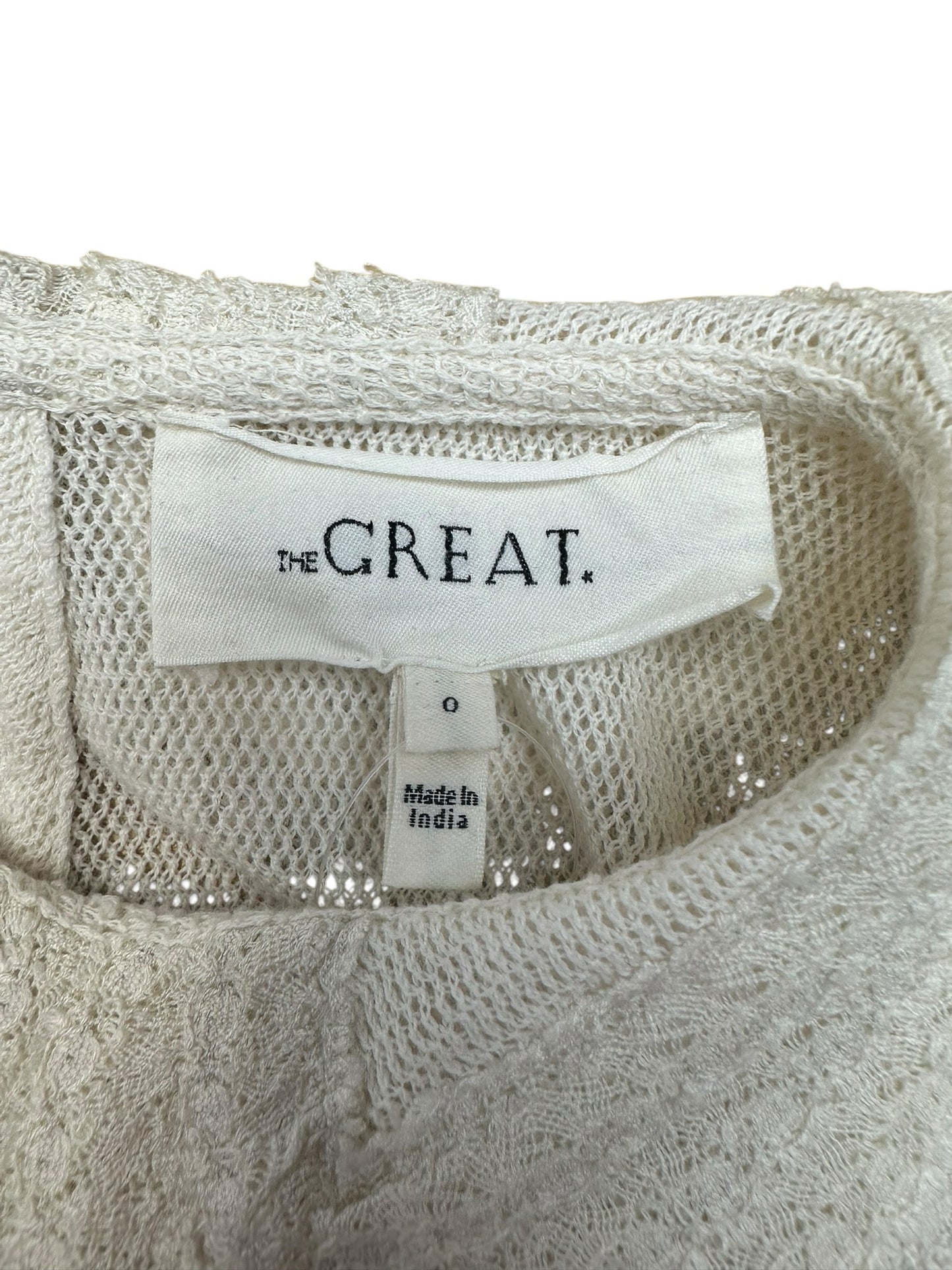 THE GREAT. Cream Cropped Lace Trimmed Blouse Size 0