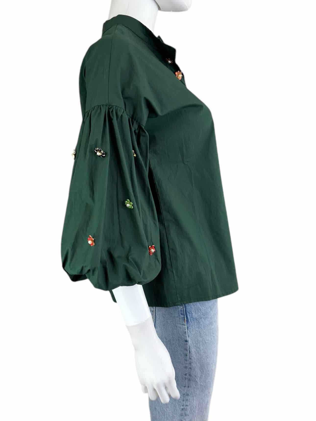 NWT JJ's Fairyland Green Balloon Sleeve Button Blouse Size S