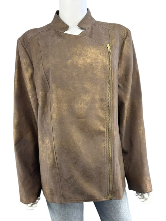 Chico's NWT Metallic Faux Leather Moto Jacket Size XL