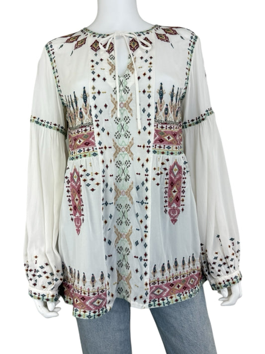 Johnny Was NWT 100% Silk Embroidered Deliza Blouse Size S