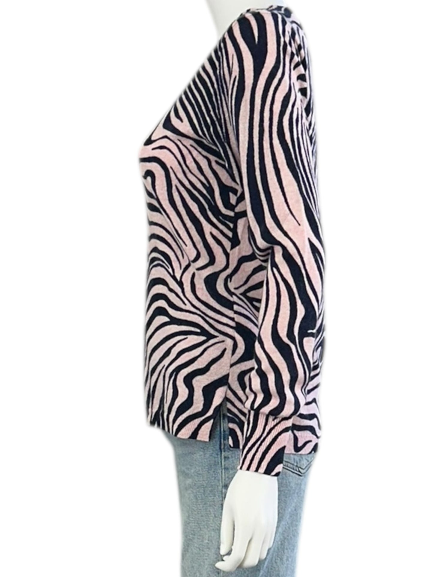 J. Crew Pink 100% Cashmere Zebra Stripe Sweater Size S
