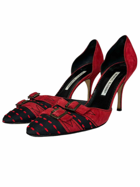 Manolo Blahnik Red Suede d'Orsay Pumps Size 38.5