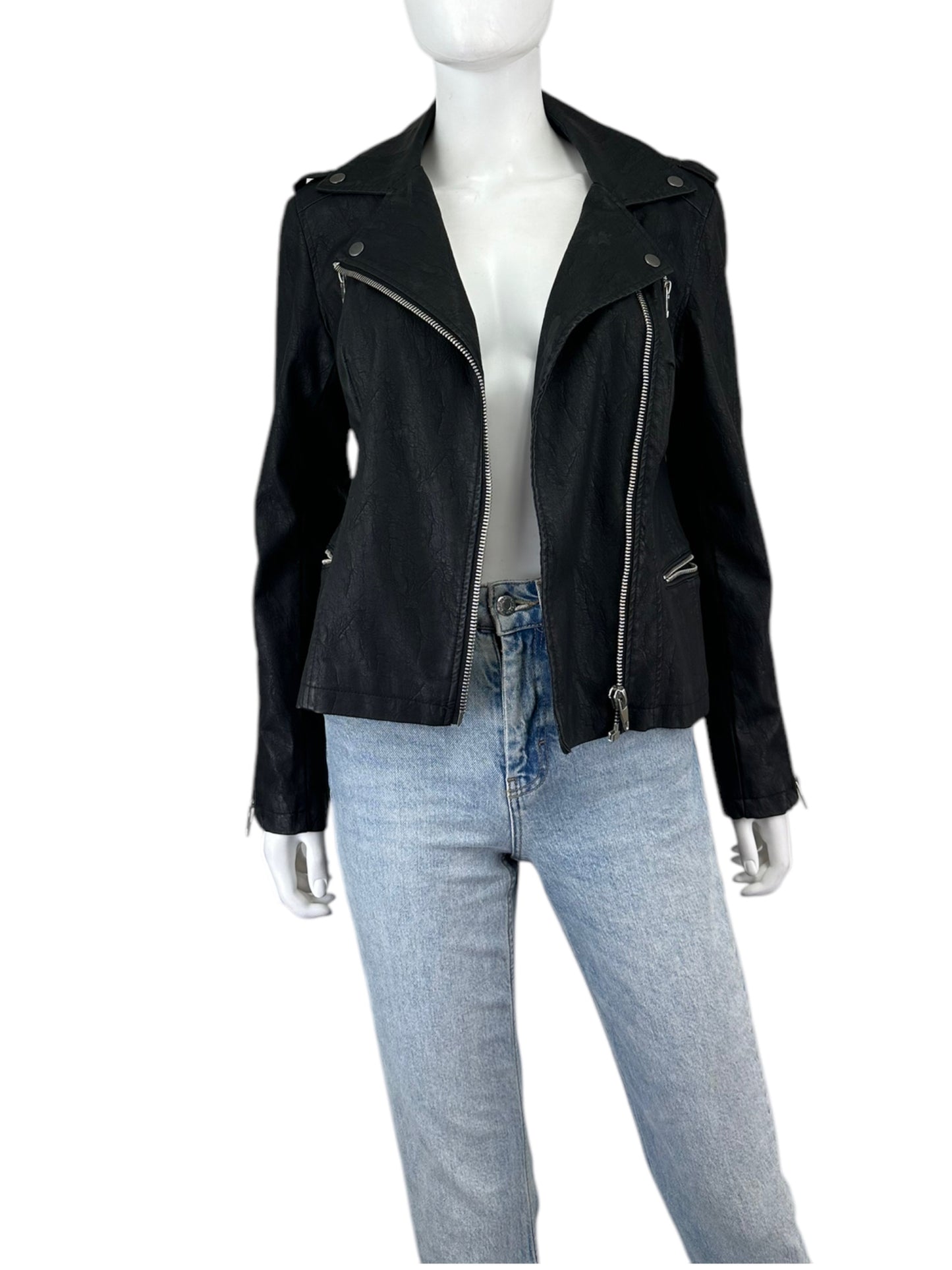KUT from the Kloth Black Faux Leather Moto Jacket Size S