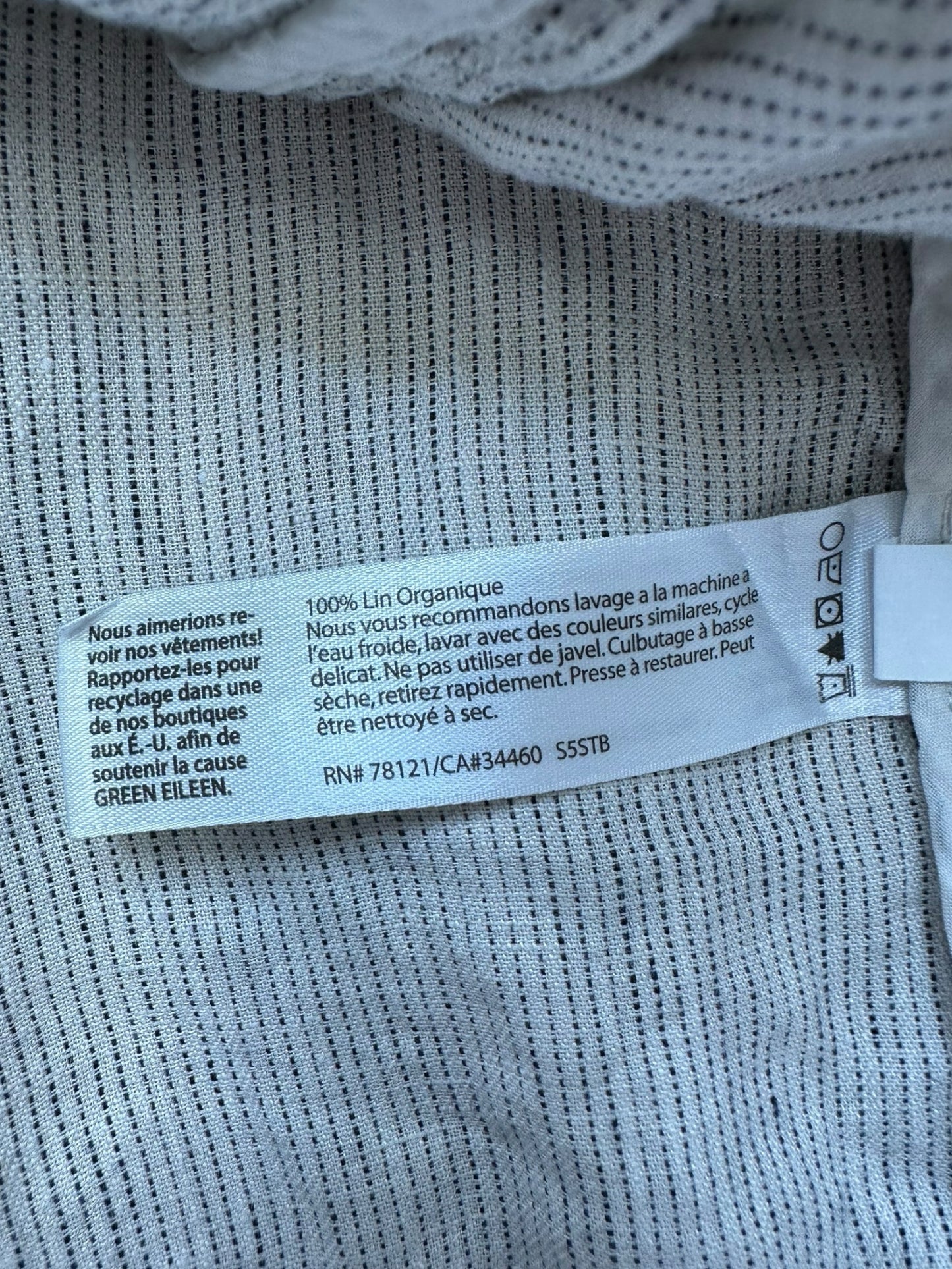 EILEEN FISHER White Striped 100% Organic Linen Dress Size S