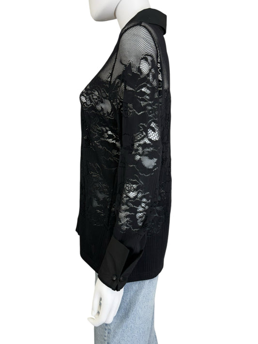 Anne Fontaine Black Lace Button-down Shirt Size XL