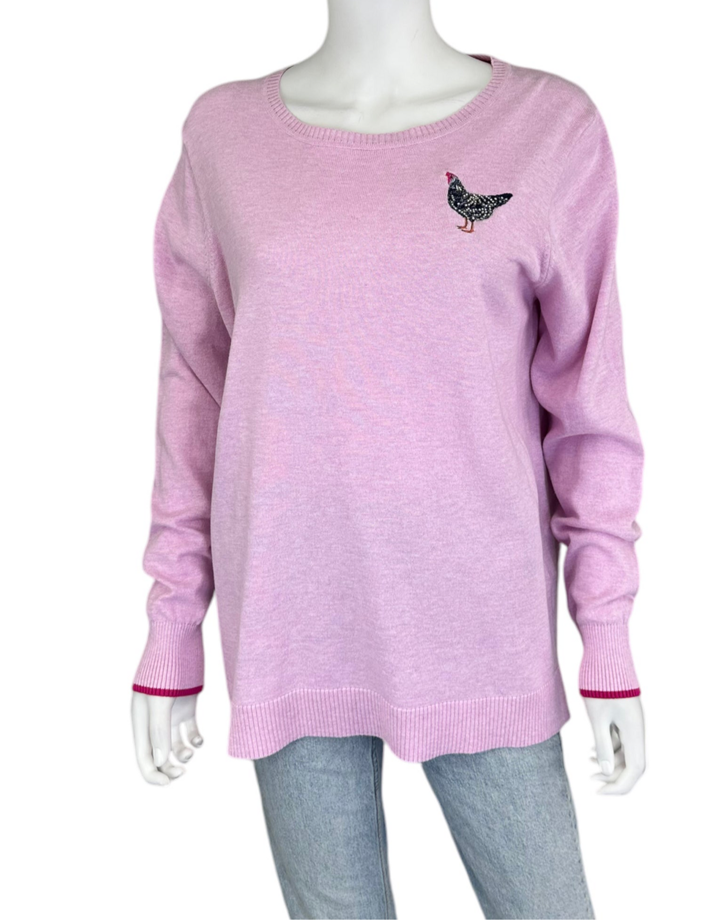 JOULES NWT Pink Tina Chicken Embroidered Sweater Size L