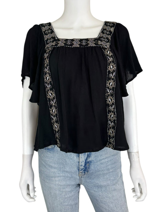 ELIE TAHARI Black Embroidered Blouse Size L