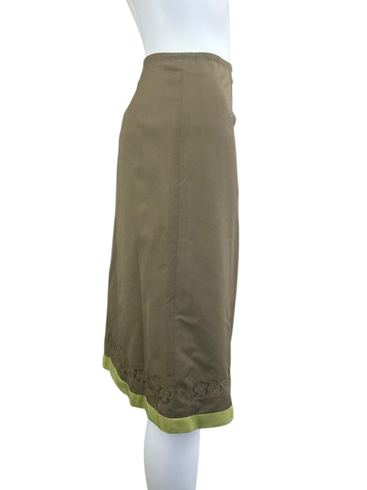 Ann Taylor NWT 100% Silk Green Midi Skirt Size 14