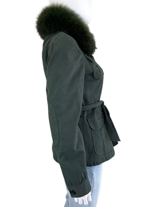 MOSCHINO Green Fur Trim Jacket Size 8