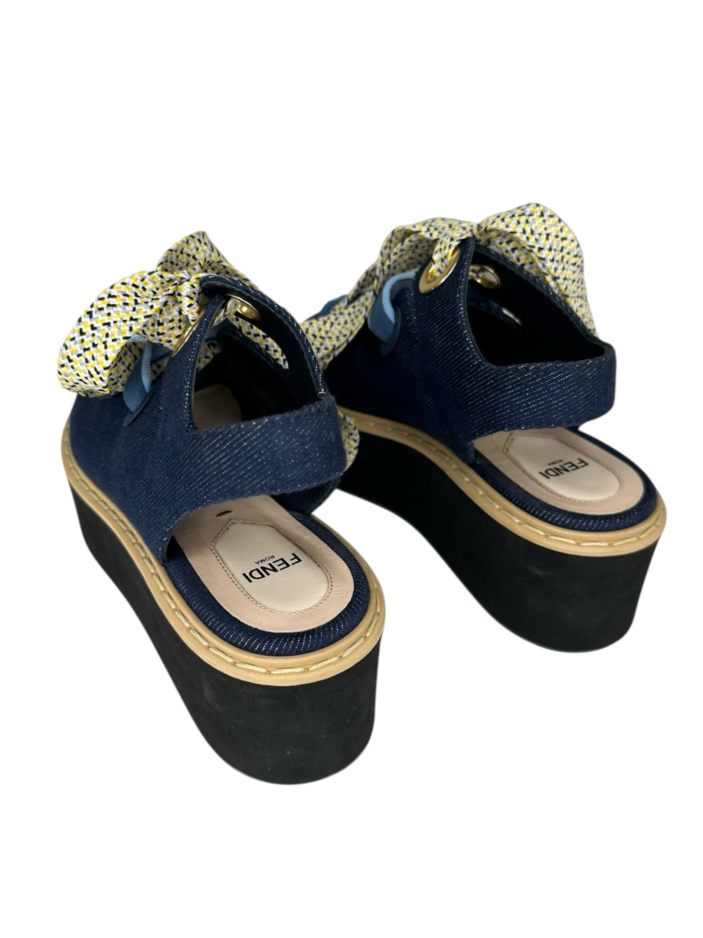 FENDI Blue Denim Lace-Up Platform Sandal Size 6.5