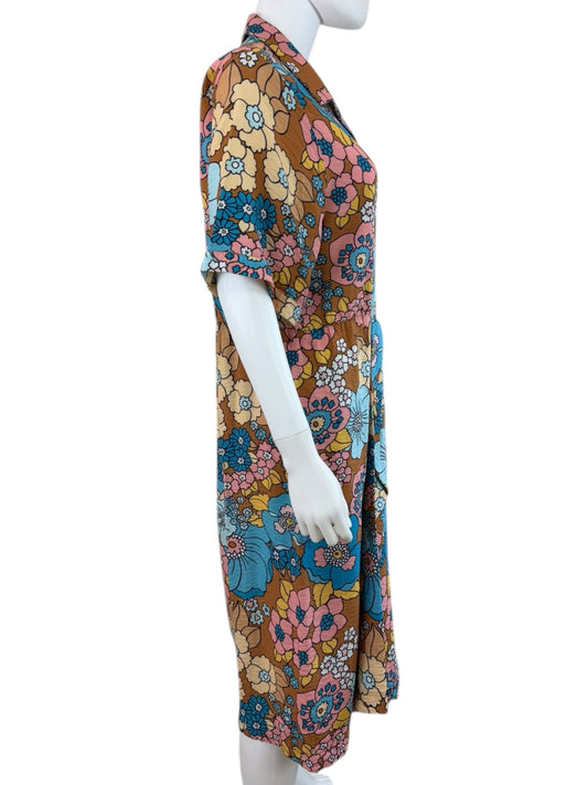 DODO Bar OR Brown Floral Nancy Shirt Dress Size L