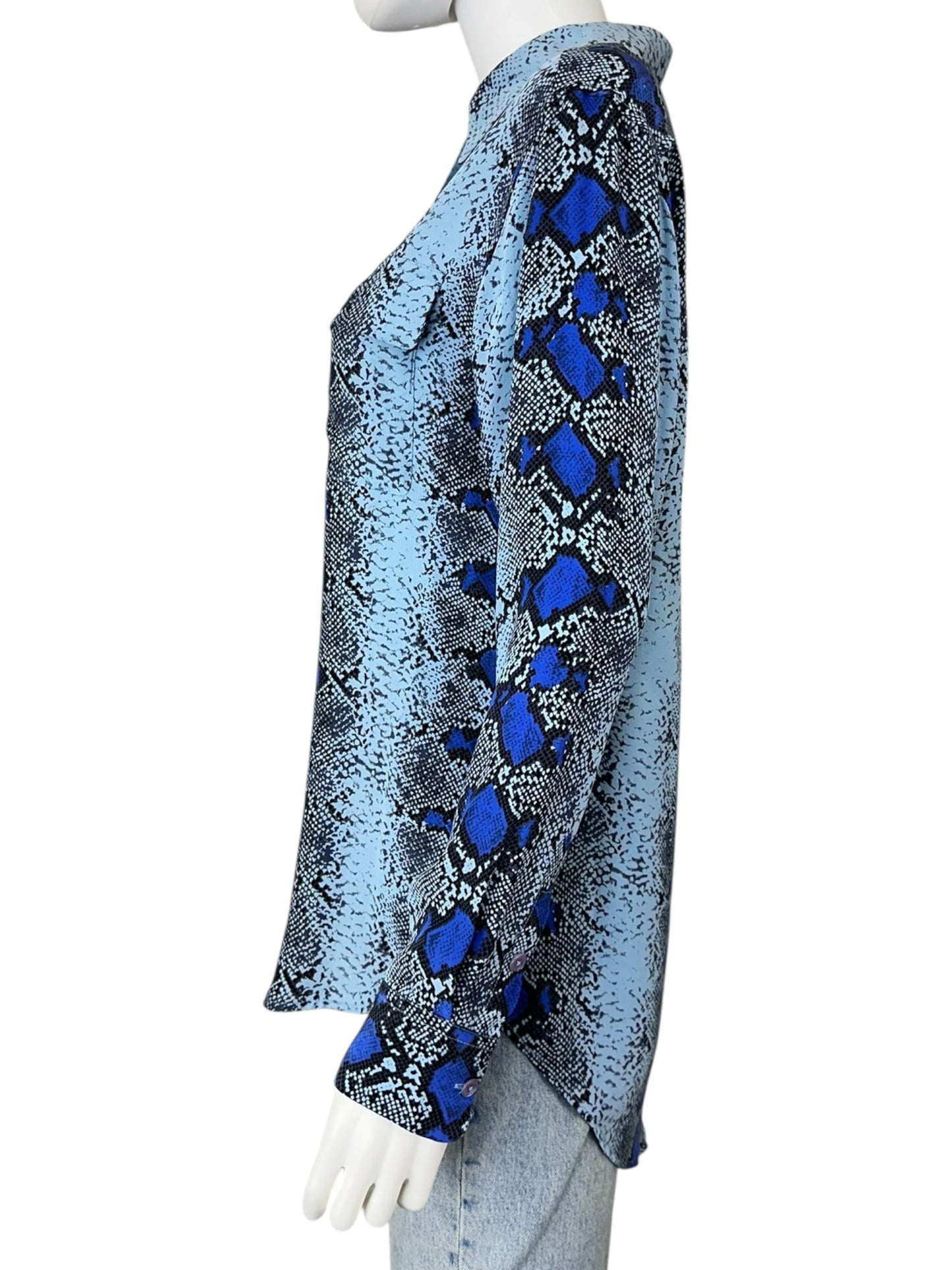 EQUIPMENT 100% Silk Blue Python Print Button-Down Shirt Size XS
