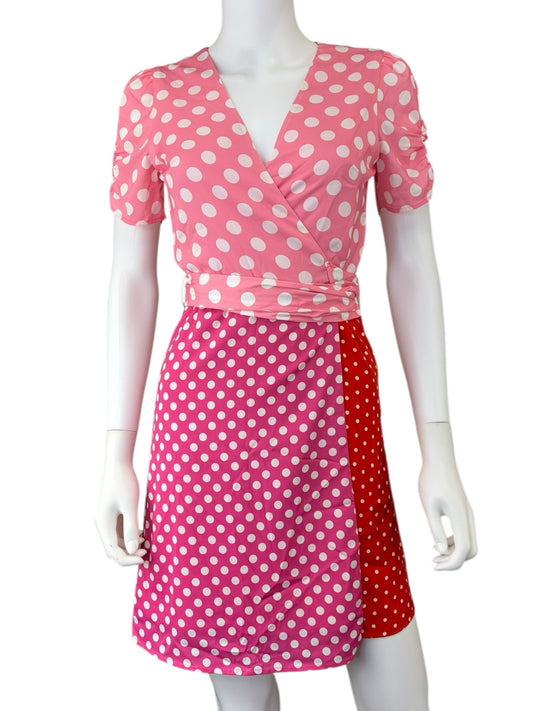 LE SUPERBE NWT Pink Polka Dot Wrap Mini Dress Size S