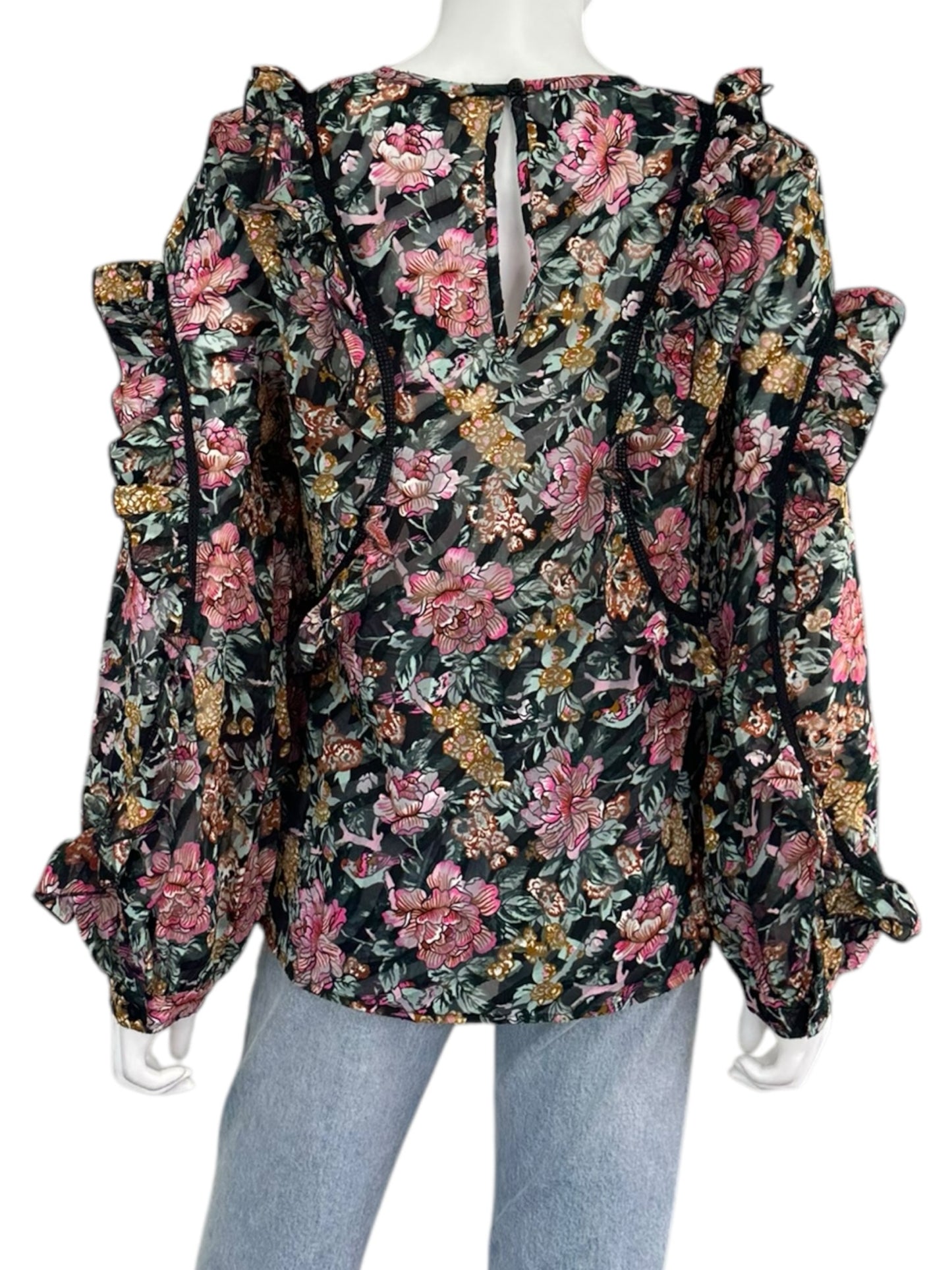 TOPSHOP Teal Floral Ruffle Blouse Size 8