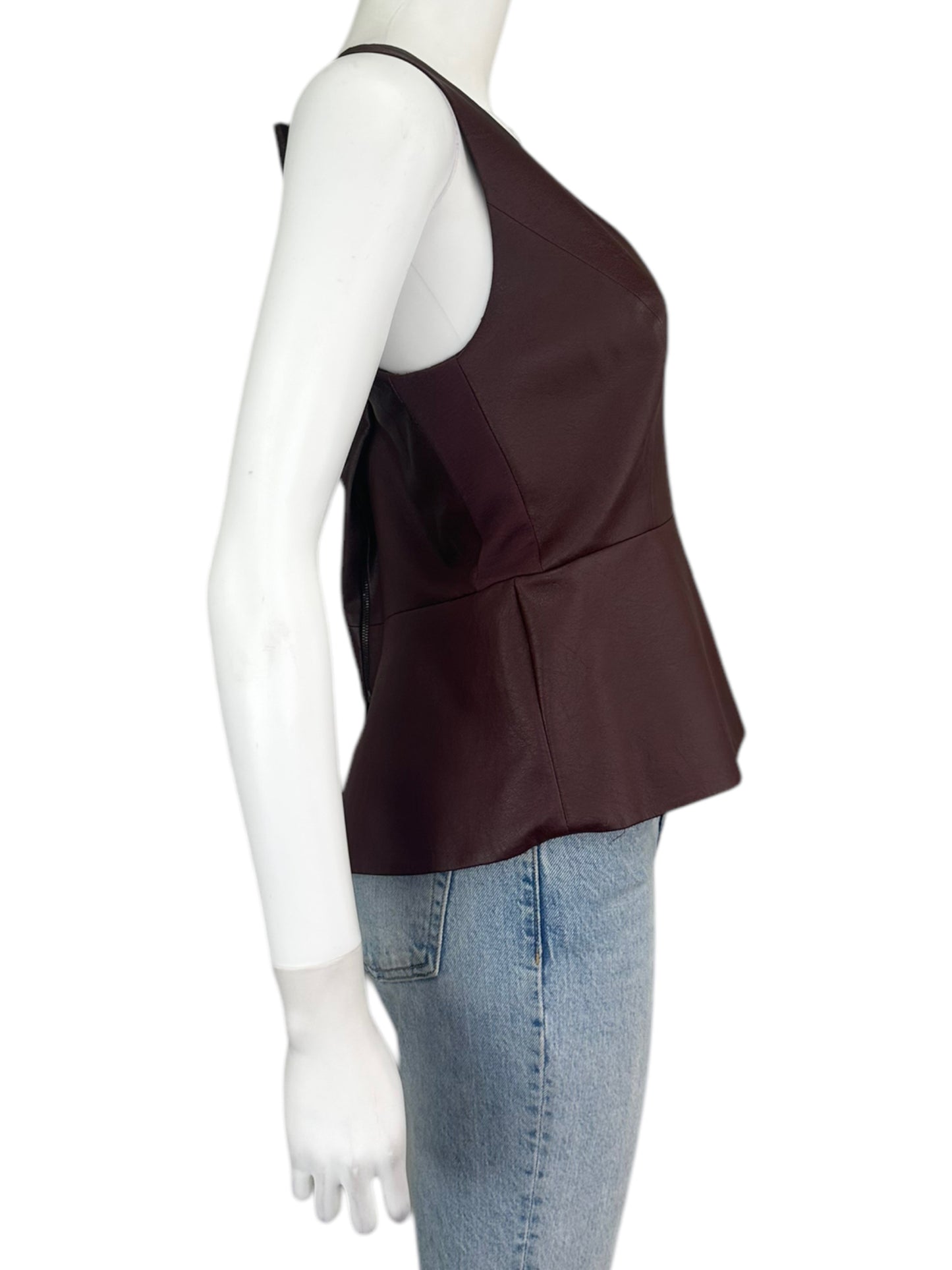 BCBGMAXAZRIA Burgundy Vegan Leather Blouse Size L