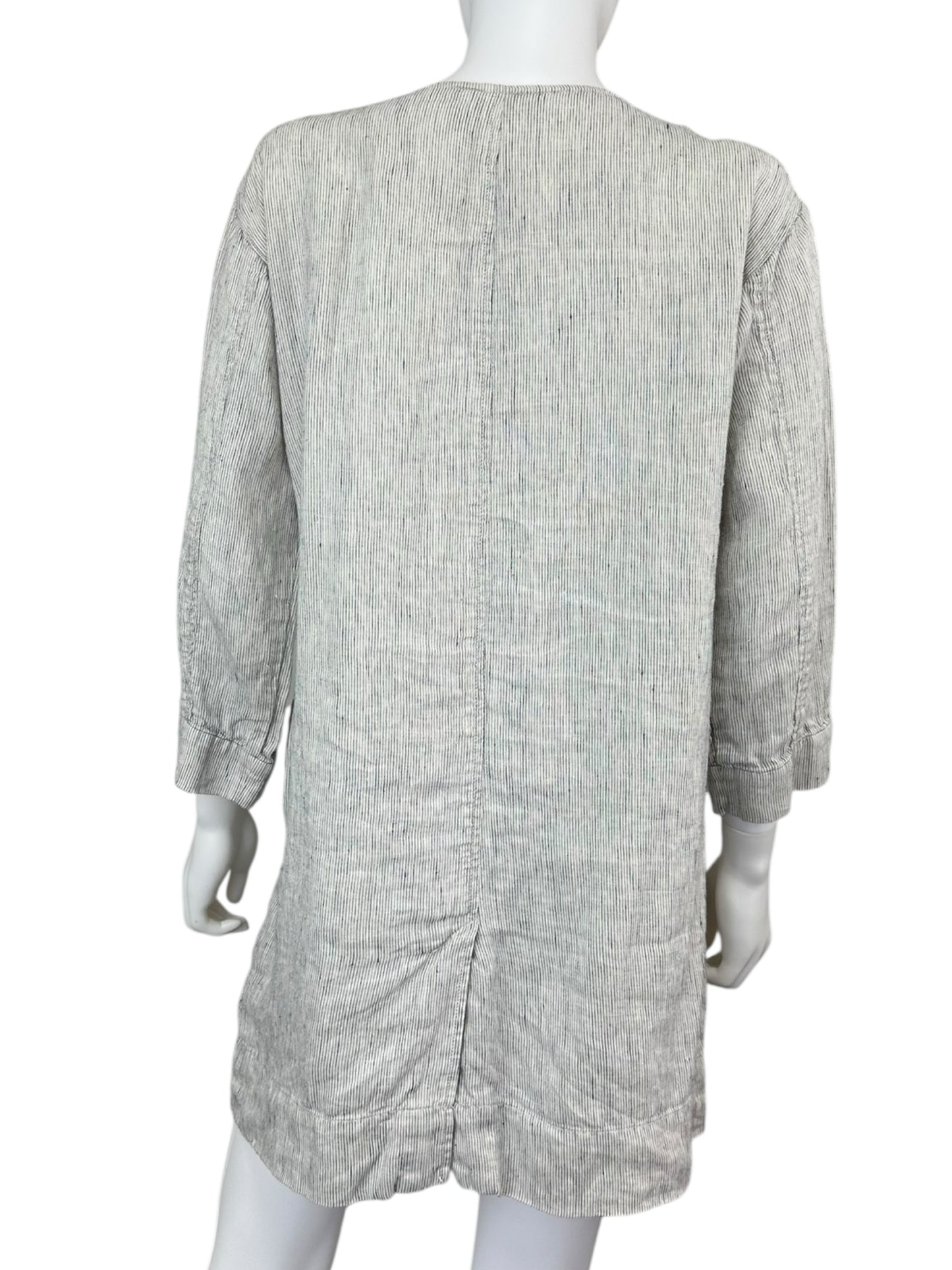 EILEEN FISHER White Striped 100% Organic Linen Dress Size S