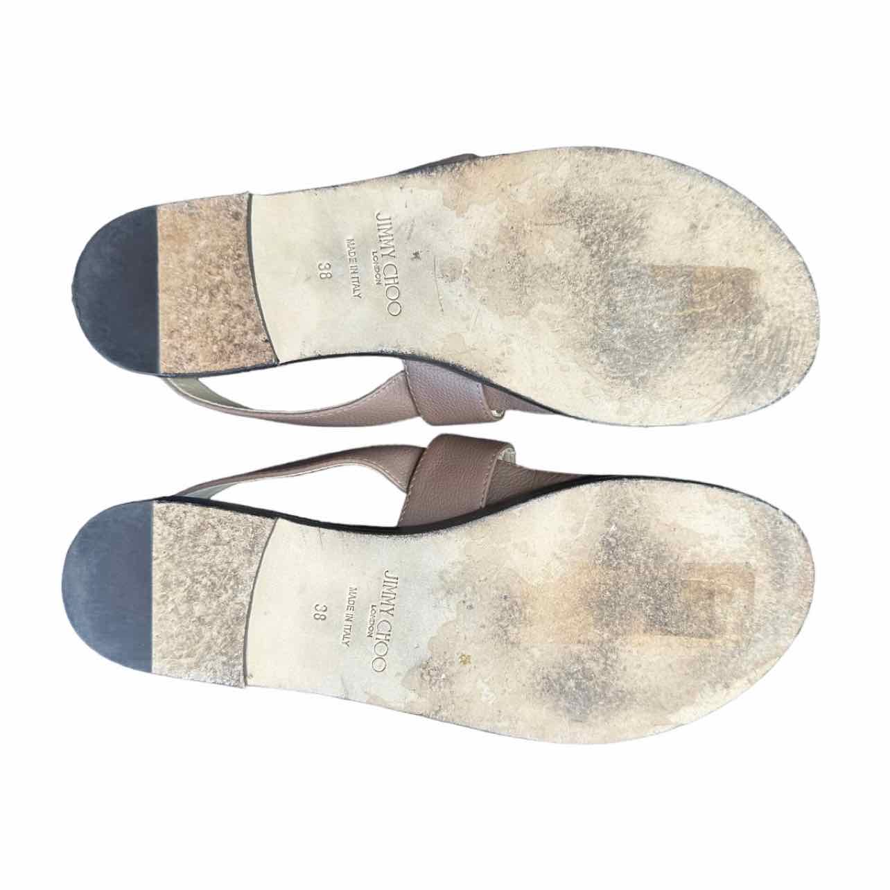 JIMMY CHOO Taupe Leather Sandals Size 38