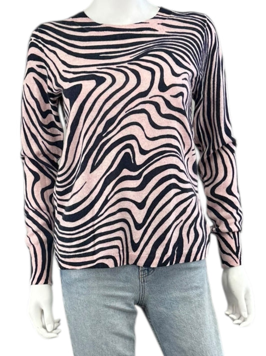 J. Crew Pink 100% Cashmere Zebra Stripe Sweater Size S