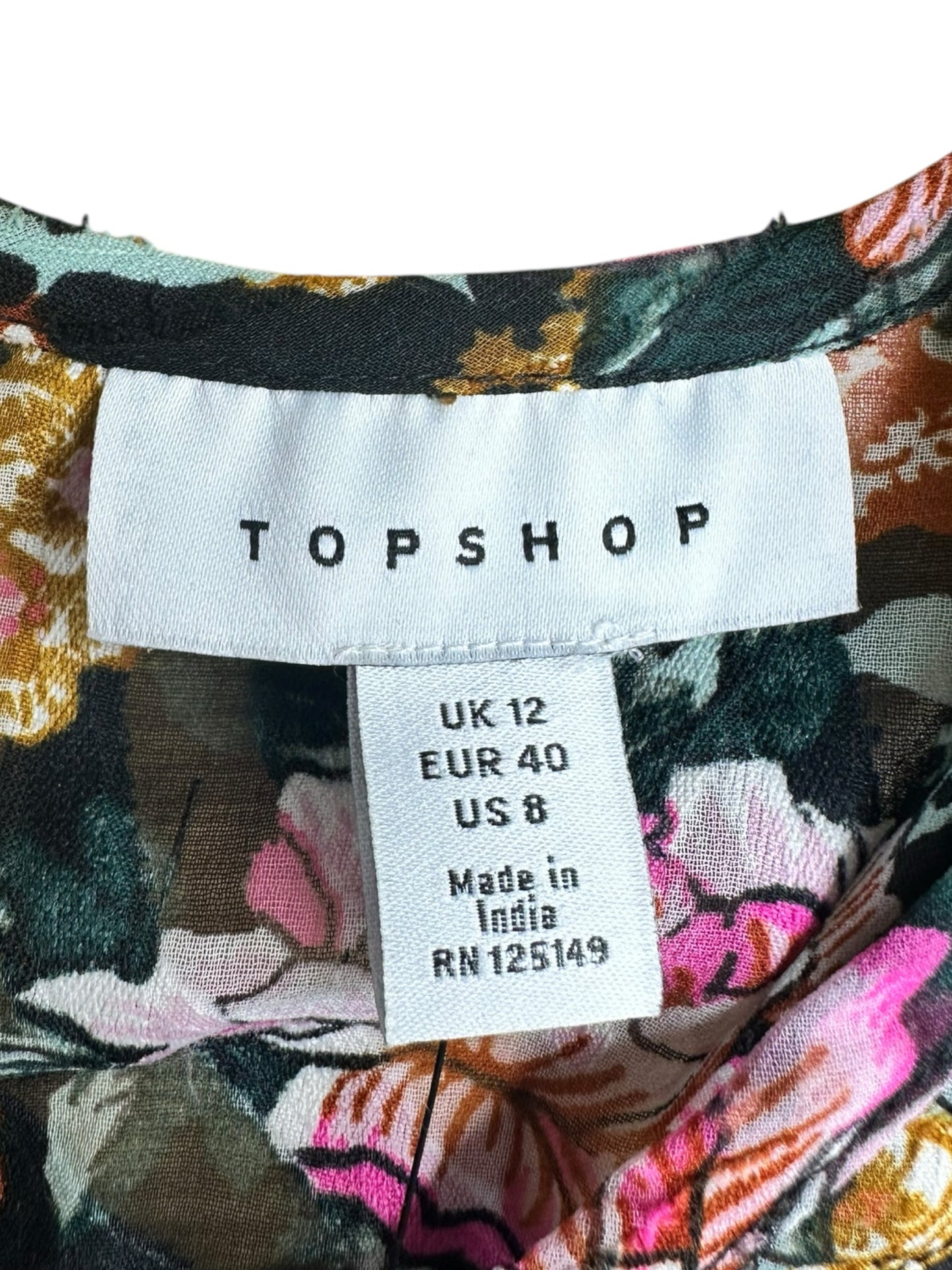 TOPSHOP Teal Floral Ruffle Blouse Size 8