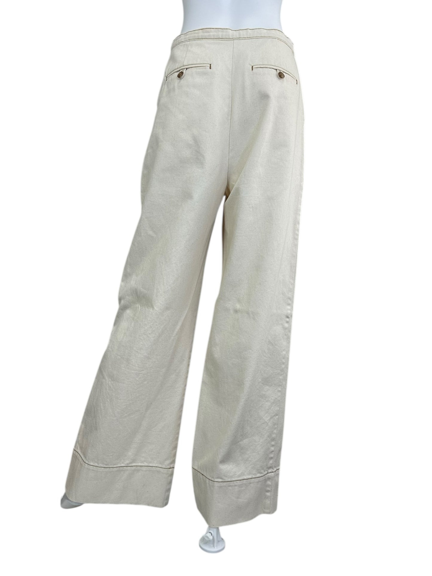 Tory Burch Cream Twill High Waisted Wide Leg Pants Size 6