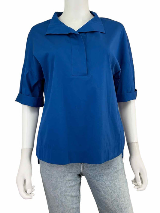 LAFAYETTE 148 NEW YORK Blue Split Neck Top Size S