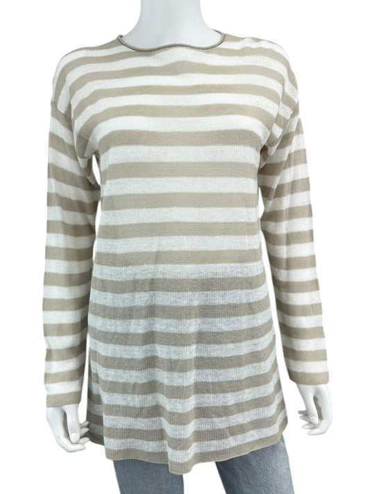 EILEEN FISHER Cream And Tan Striped Sweater Size XS