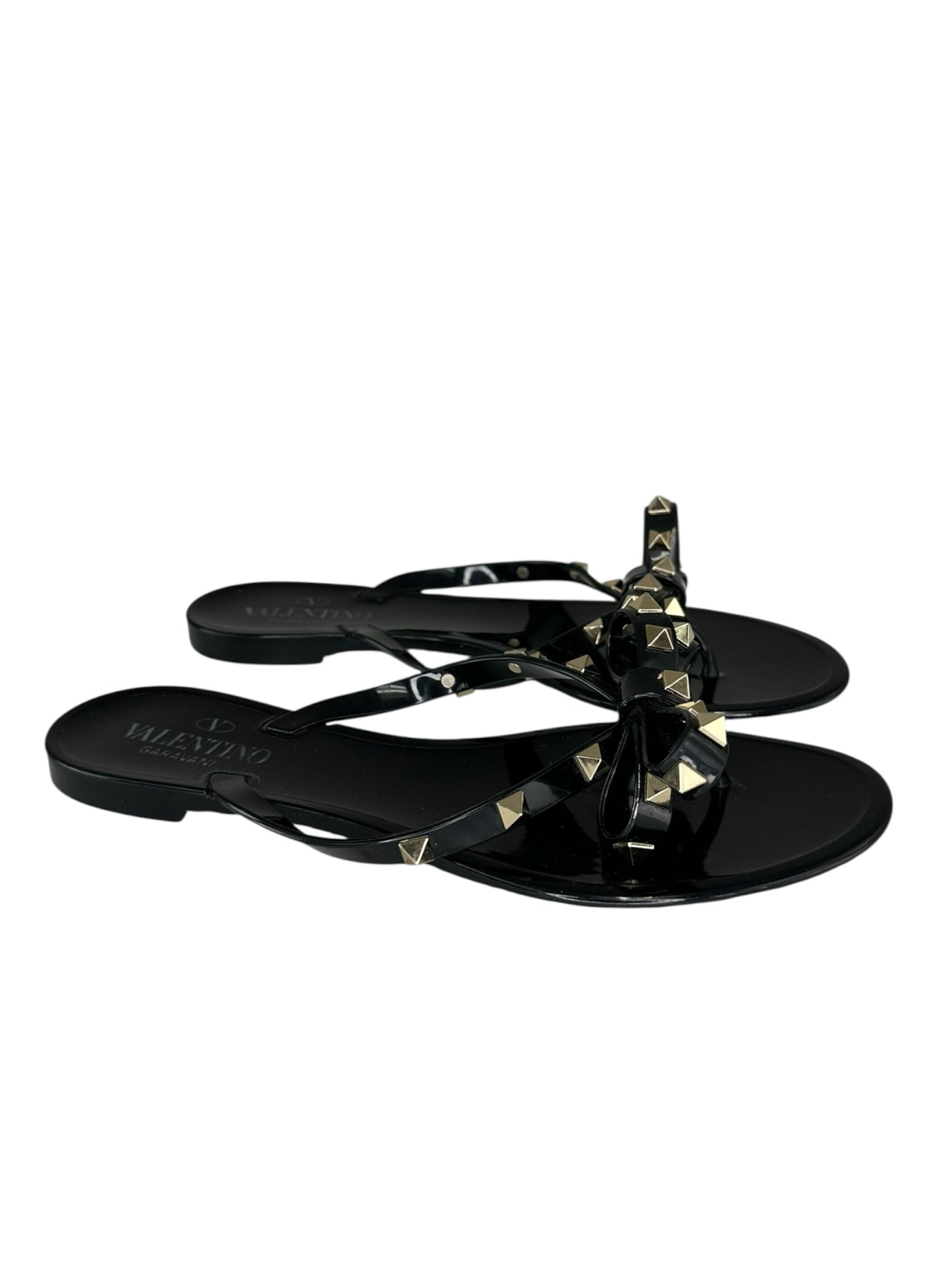 VALENTINO Black Rockstud Rubber Slipper Size 38