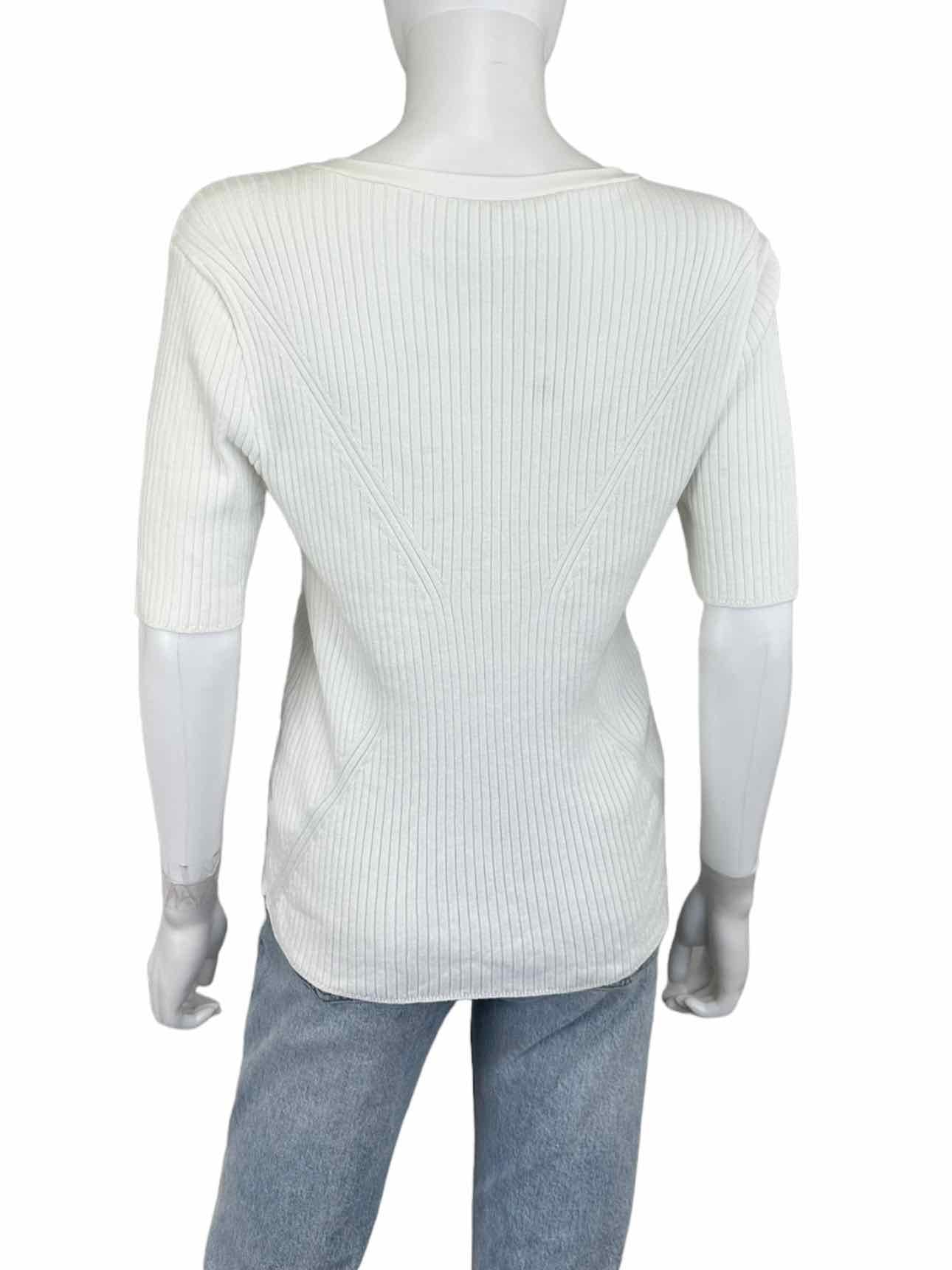 ecru White Ribbed TRAVELLING V-neck Top Size M