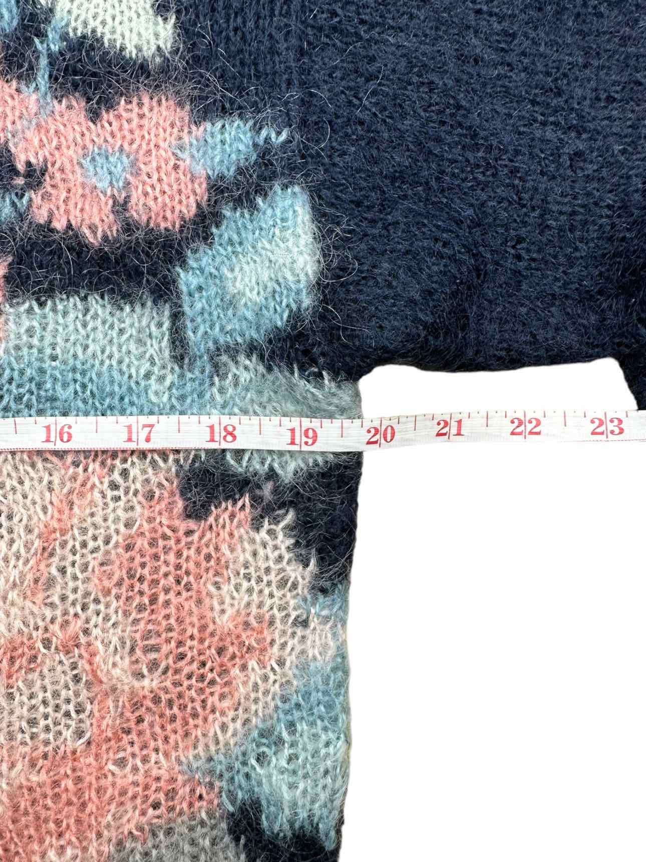 Vintage Lauren Cole Navy Floral Mohair Wool Sweater Size M