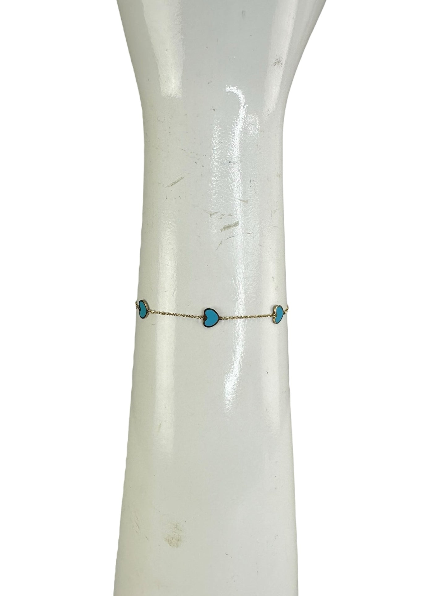 14K Gold Turquoise Heart Inlay Bracelet