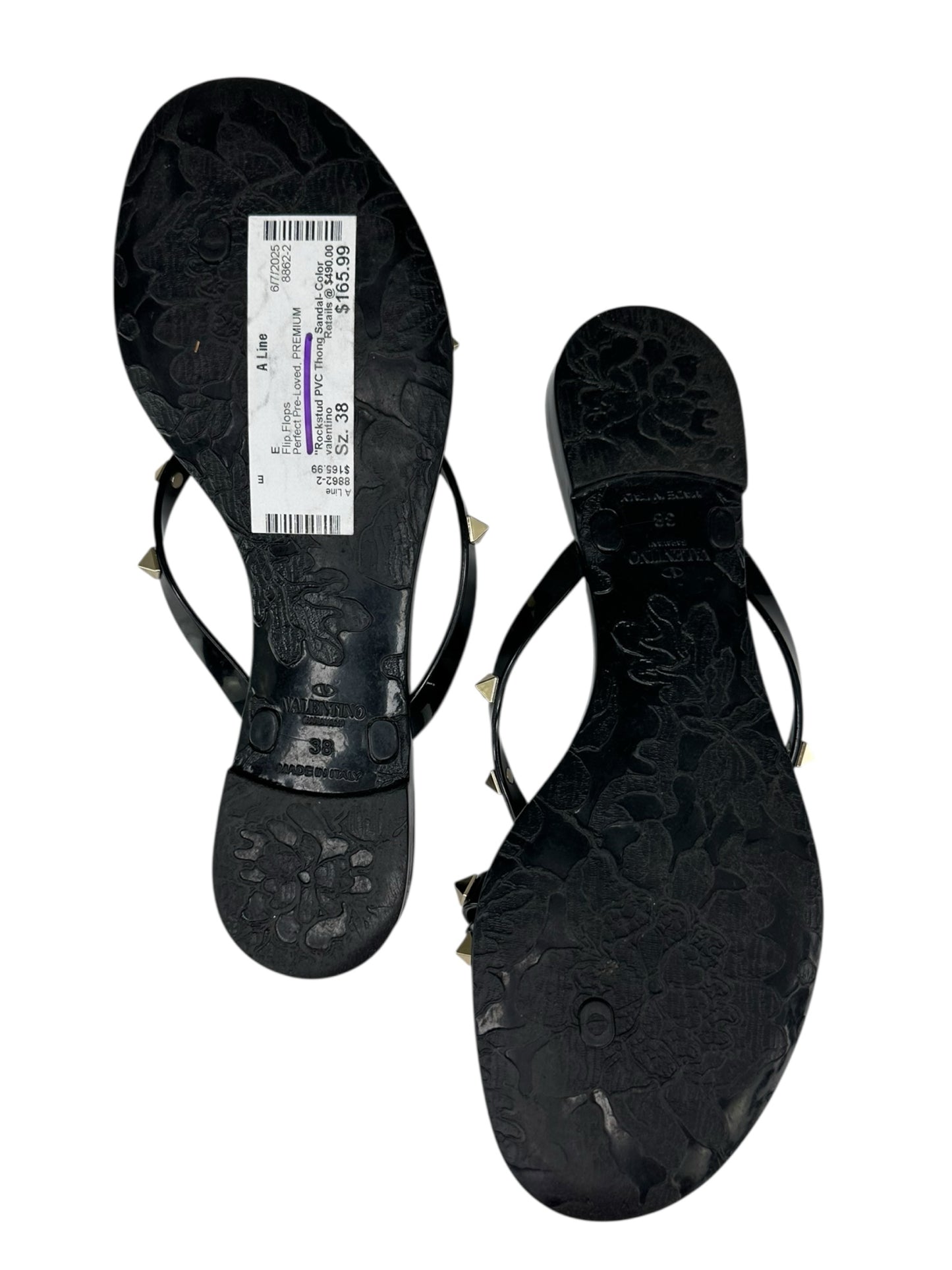 VALENTINO Black Rockstud Rubber Slipper Size 38