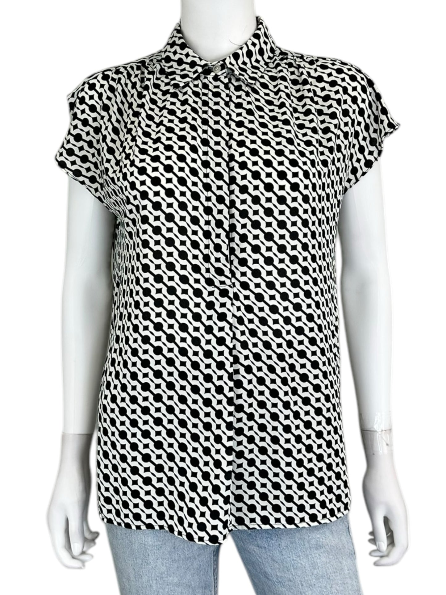 MAX STUDIO Black Geo Print Blouse Size M