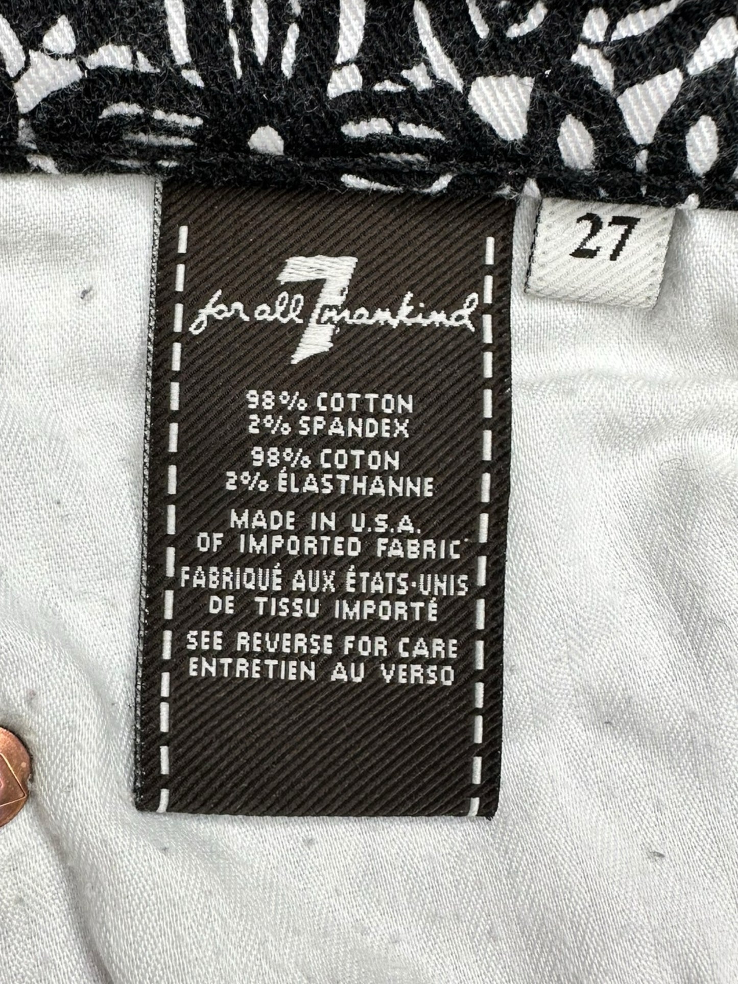 7 for all man kind Black and White Jeans Size 27