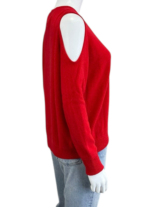 minnie rose Red 100% Cashmere Cold Shoulder Sweater Size S