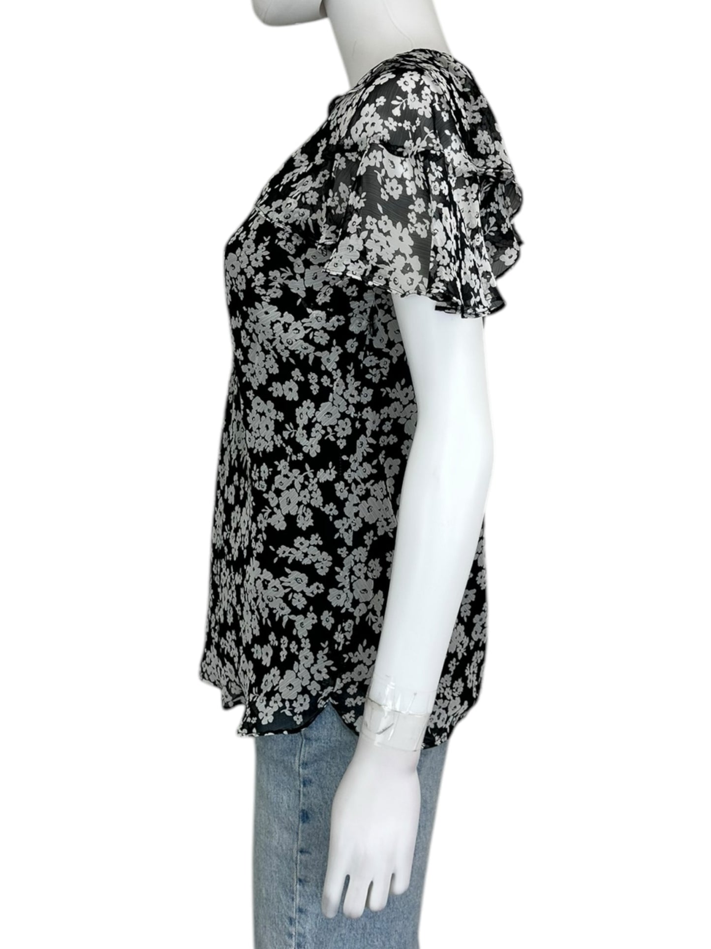 Lauren Ralph Lauren Black Floral Print Blouse Size M
