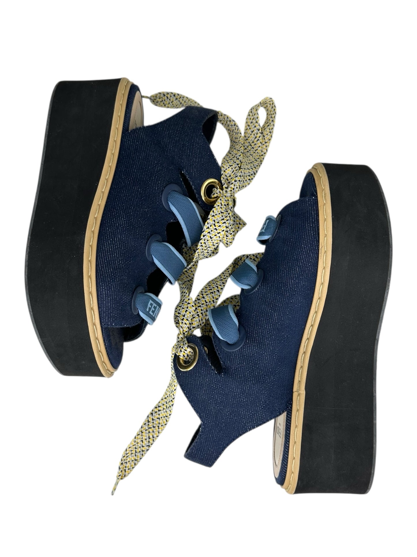 FENDI Blue Denim Lace-Up Platform Sandal Size 6.5