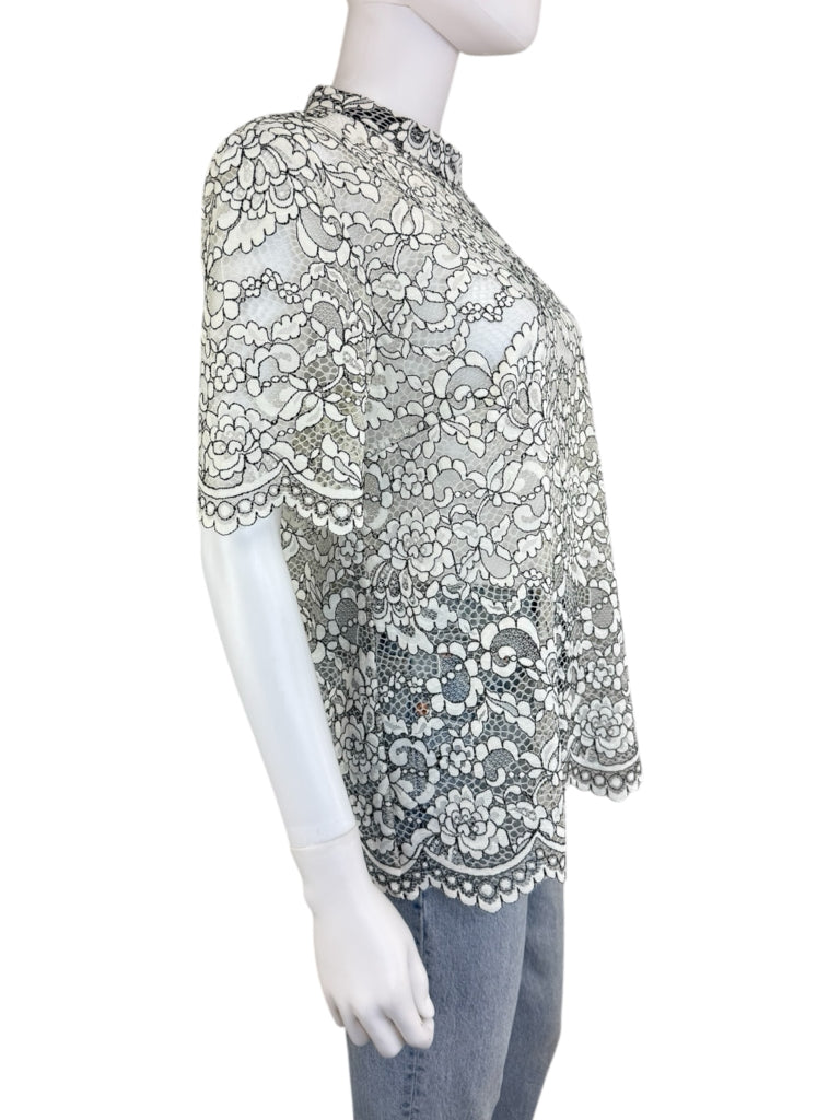 TRINA TURK White Floral Martigues Lace Top Size S
