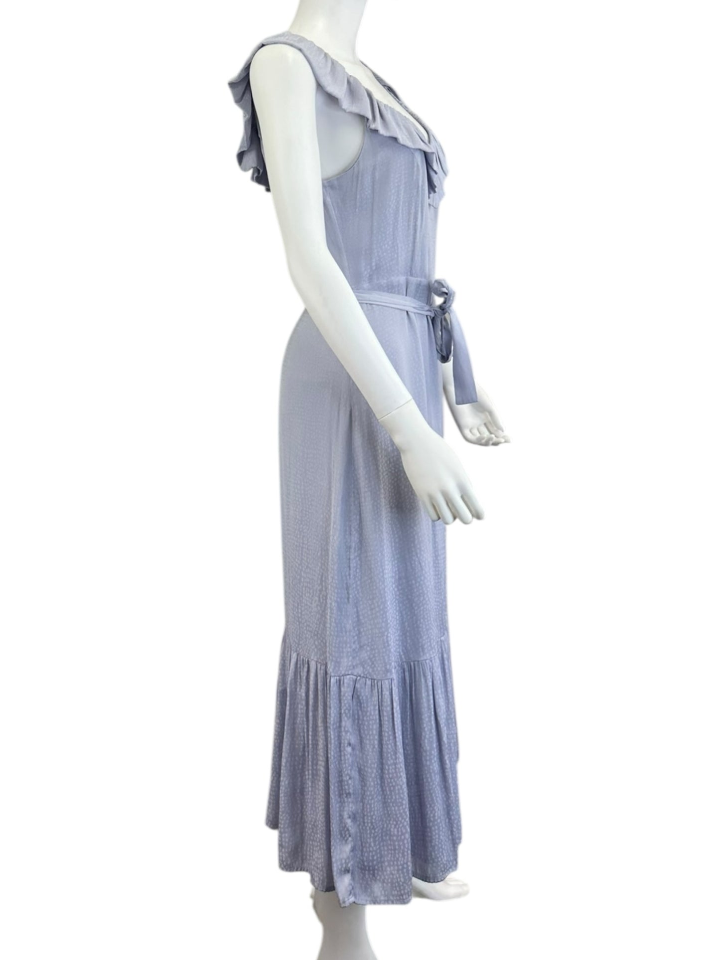 PAIGE Blue Satin Print Midi Dress Size S