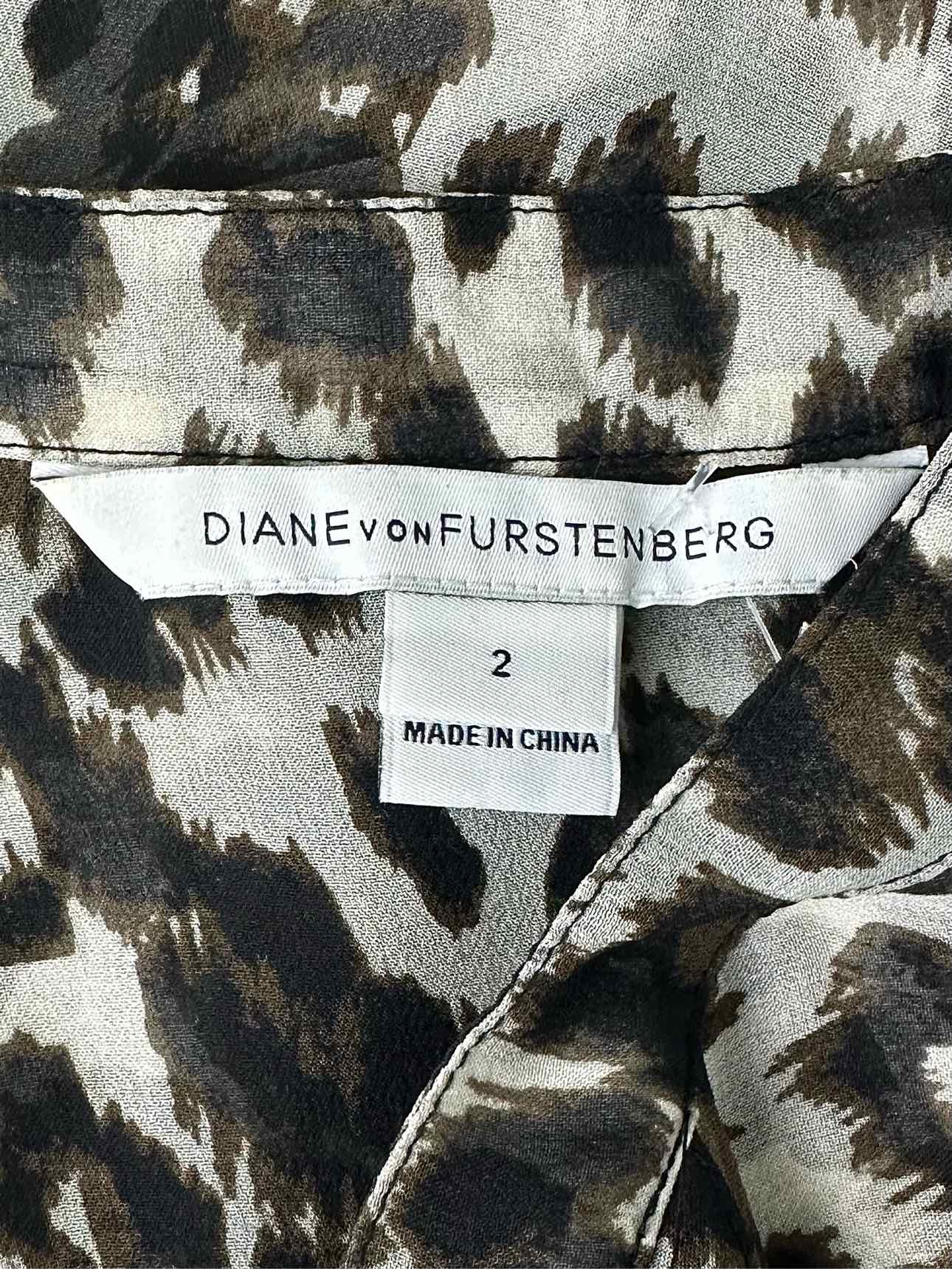 Diane von Furstenberg Brown Silk Leopard Print Button-down Size 2